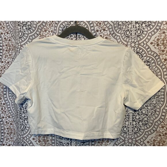 White Crop Top T-Shirt With "Theres A 99% Chance I Dont Care" Slogan - Picture 4 of 7